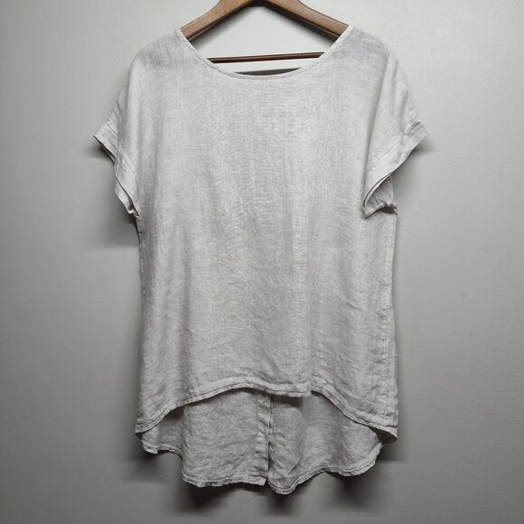 Terzo Millennio Tops - Terzo Millennio Linen Top Women Size M Cream Short Sleeve Bohemian Casual Italy